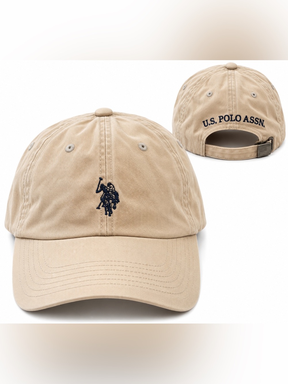 U.S. Polo Assn. Beige Tan Embroidered Logo Baseball Cap Dad Hat Adjustable